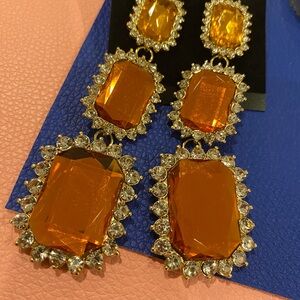 Elegant Gold and Orange Statement Earrings